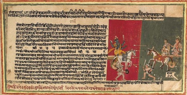 A PAIR OF DOUBLE-SIDED ILLUSTRATIONS FROM THE BHAGAVATA PURANA