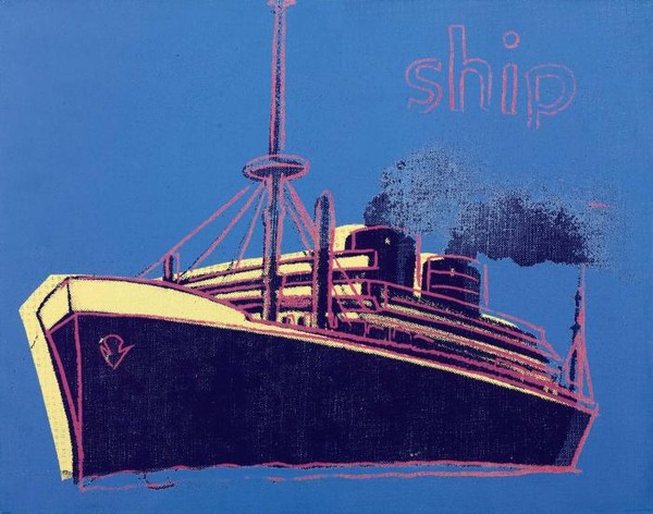 Bateau sur fond bleu