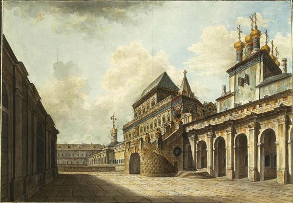 Боярская площадка в Московском Кремле Вид церкви за Золотою решеткою и Теремного дворца