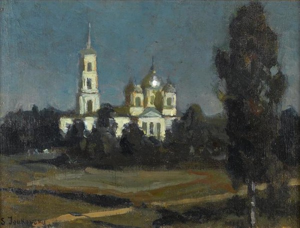 Church cupolas bathed in moonlight