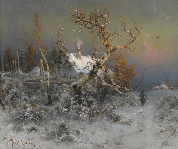 Деревенский пейзаж на закате