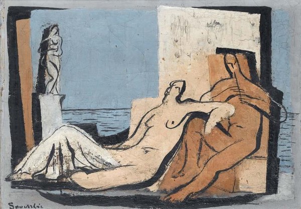 Figures reclining in a classical setting