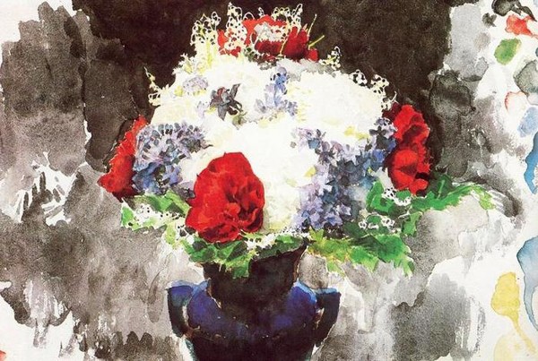 Flowers in a blue vase