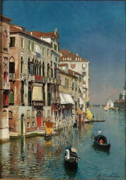 Gondolas at the entrance to the Grand Canal