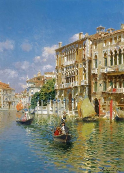 GONDOLIERS IN FRONT OF THE PALAZZO CAVALLI-FRANCHE