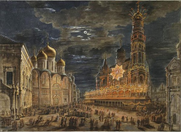 Иллюминация на Соборной площади в честь коронации императора Александра I