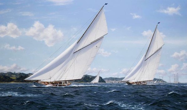 Lulworth, Cambria and Britannia racing off Cowes, 1927