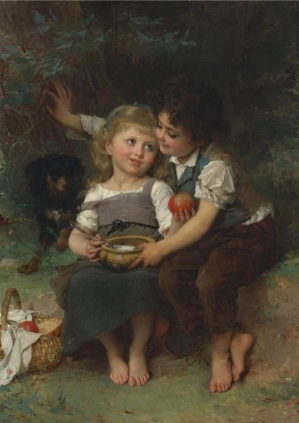 Мальчик и девочка за завтраком