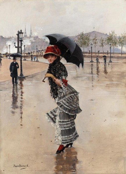Parisienne un jour de pluie place de la Concorde