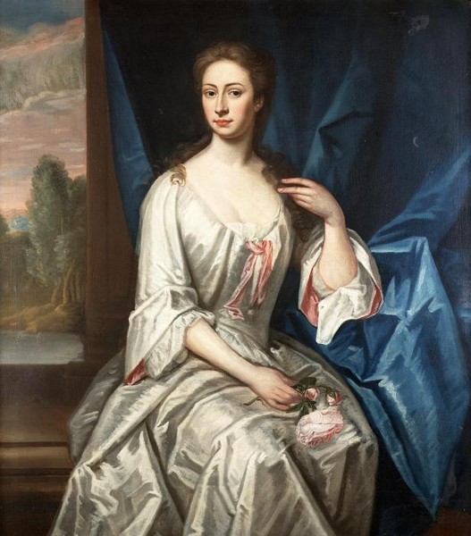 Portrait of a lady three quarter length in a white dress