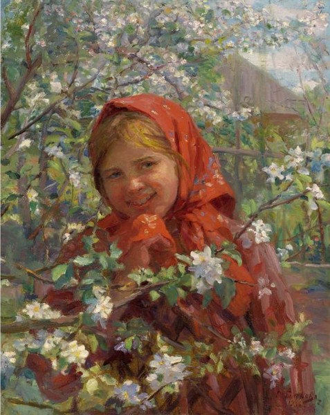 Портрет девушки в красном платке