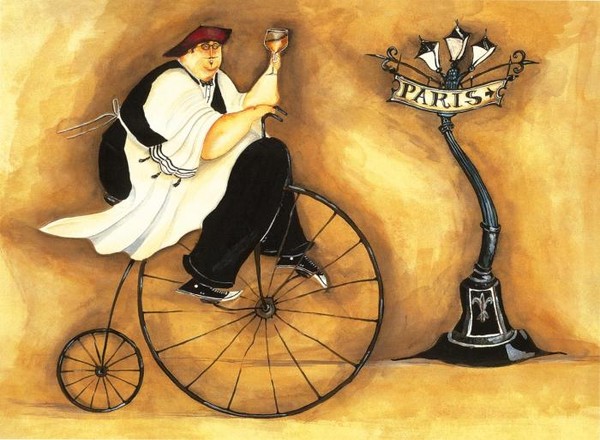 Повар на старином велосипеде
