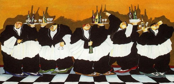 Пять поваров с подносами