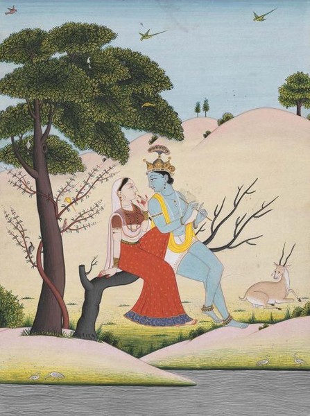 Radha and Krishna share a romantic moment
