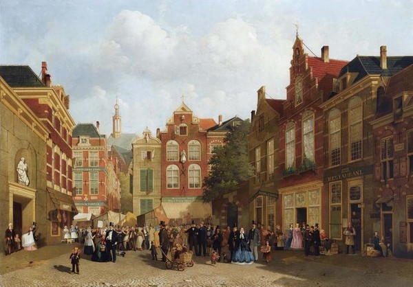 THE DAILY MARKET ON THE GROENMARKT WITH THE ST JACOBSKERK IN THE BACK