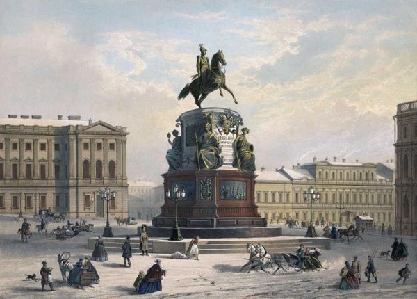 The monument to Nicholas I in St. Petersburg in the 19th century