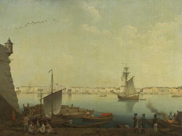 Вид Дворцовой набережной у Мраморного дворца от Петропавловской крепости