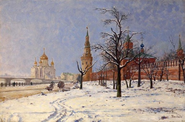 View of the Kremlin and Cathedral of Christ the Saviour in Winter