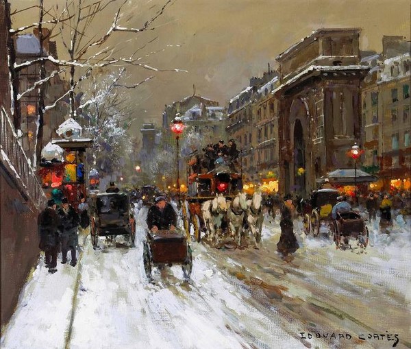 view of the Porte St Martin in winter Paris