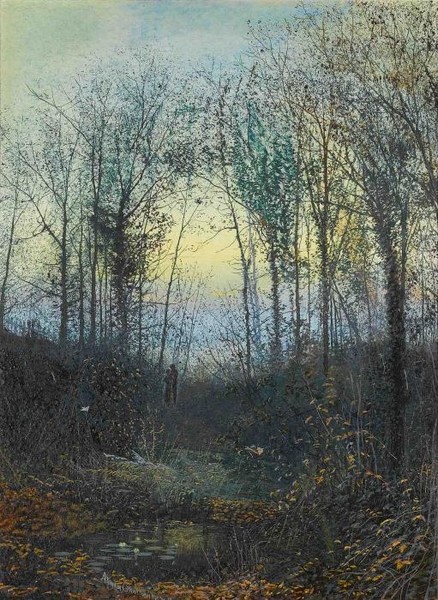 Wooded valley probably Bolton Woods Lovers in a woodland clearing a pair