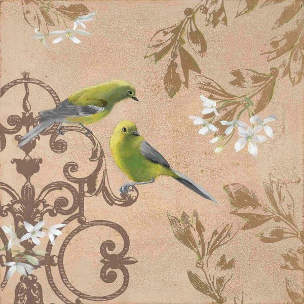 Зеленые птички на ветке