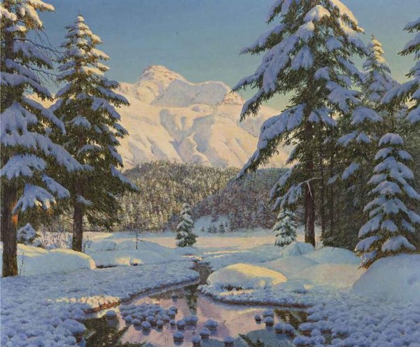 ЗИМНИЙ ПЕЙЗАЖ В ГОЛУБОМ ЦВЕТЕ