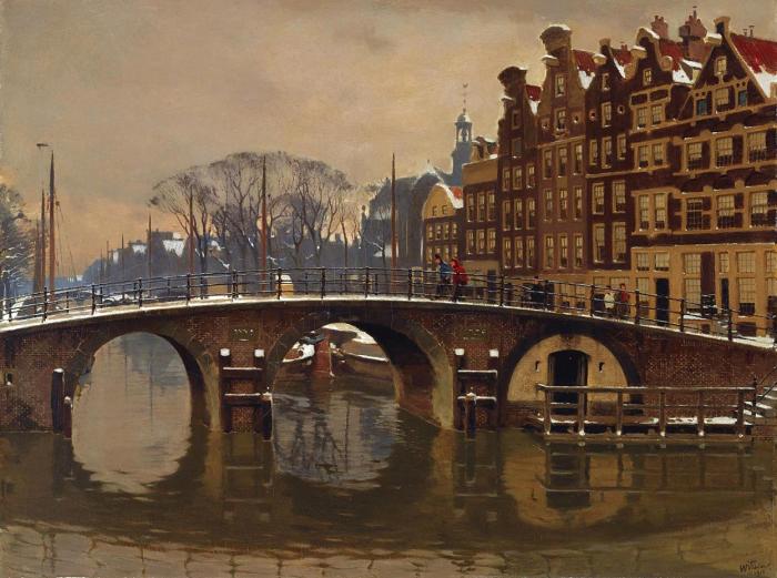A WINTRY VIEW OF THE BROUWERSGRACHT AMSTERDAM