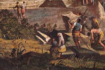 Фрагмент A capriccio with a temple and elegant figures by a harbor and A capriccio with the Mausoleum of Hadrian