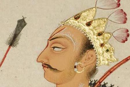 Фрагмент A DEITY WITH A BOW AND ARROW INDIA BILASPUR CIRCA 1700