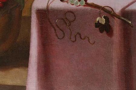 Фрагмент A gentleman courting a maid holding a copper basket of grapes apples and a pear and a