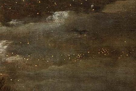 Фрагмент A moonlit winter landscape with figures in horse drawn sledges with townsfolk looking