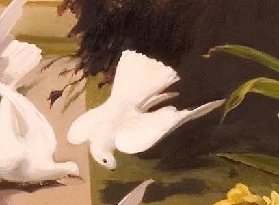 Фрагмент A Peacock And Doves In A Garden