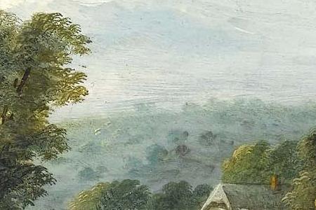 Фрагмент A river landscape with figures on a country path before the gates of a town