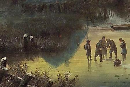 Фрагмент A Russian village in winter