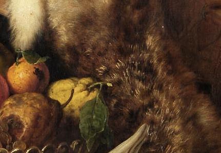 Фрагмент A still life of game and fruit on a marble ledge