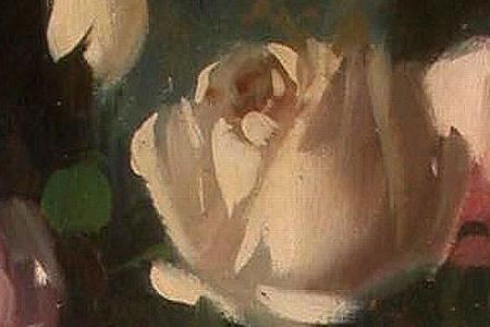 Фрагмент A still life of pink roses in glass