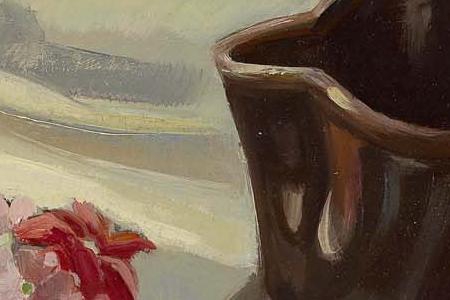 Фрагмент A still life with primroses and jugs