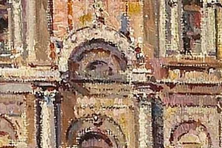 Фрагмент A Venetian canal scene with gondolas in the foreground