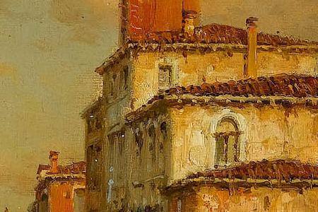 Фрагмент A Venetian canal with a shopkeeper on a quay