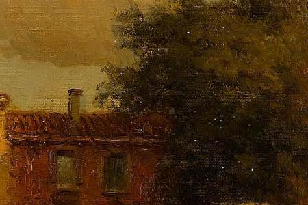 Фрагмент A Venetian canal with a shopkeeper on a quay