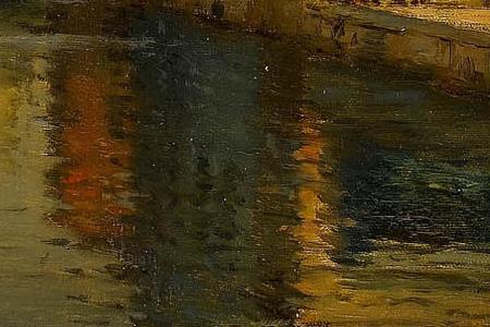 Фрагмент A Venetian canal with a shopkeeper on a quay