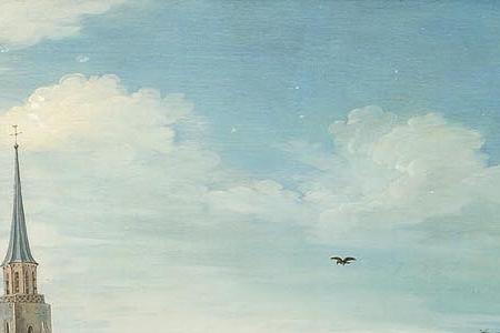 Фрагмент A village landscape with a portrait of Jan Brueghel the Elder and his-ther figures by a riveroil on panel