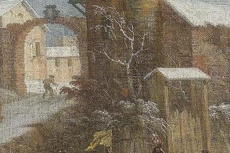 Фрагмент A winter landscape with figures collecting firewood and ele-in horse drawn sleighs