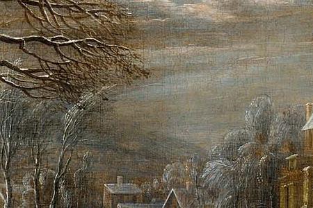 Фрагмент A winter landscape with travellers in the foreground a castle besi
