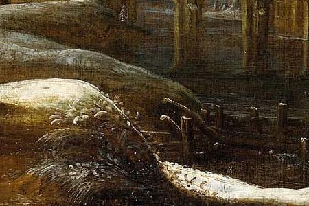 Фрагмент A winter landscape with travellers in the foreground a castle besi