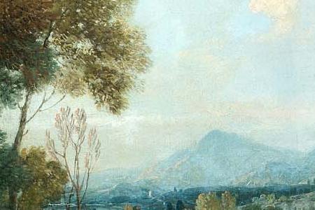 Фрагмент An Arcadian landscape with a goatherd serenading shepherdesses b- and mountains beyond