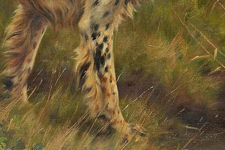 Фрагмент An English setter and an Irish setter in a landscape