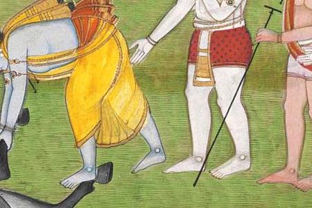 Фрагмент AN ILLUSTRATION FROM THE BHAGAVATA PURANA KRISHNA AND BALARAMA VANQUISH DHENUKASURA