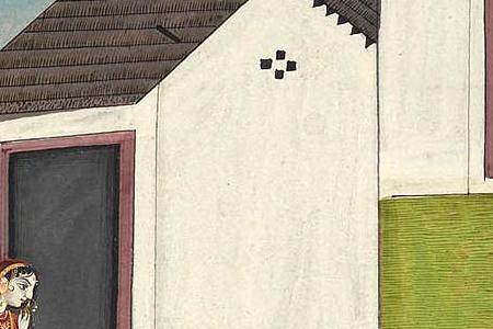 Фрагмент AN ILLUSTRATION FROM THE BHAGAVATA PURANA KRISHNA UPROOTING TREES India Kangra 1830