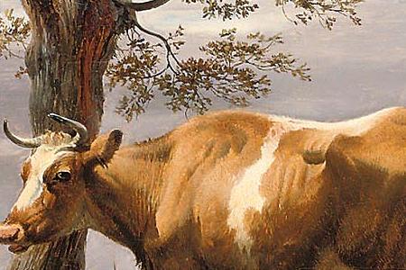 Фрагмент Animals beside a stream in an extensive lands